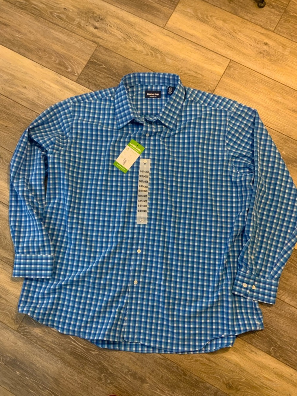 Lands' End Blue and White Plaid Men's Button-Down Shirt